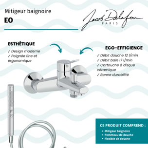 Mitigeur baignoire Eo + pommeau de douche Shift+ rond + flexible de douche lisse