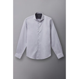 Camicia Uomo 1 Bottone Francese Slim Armaturato Fantasia Grigio