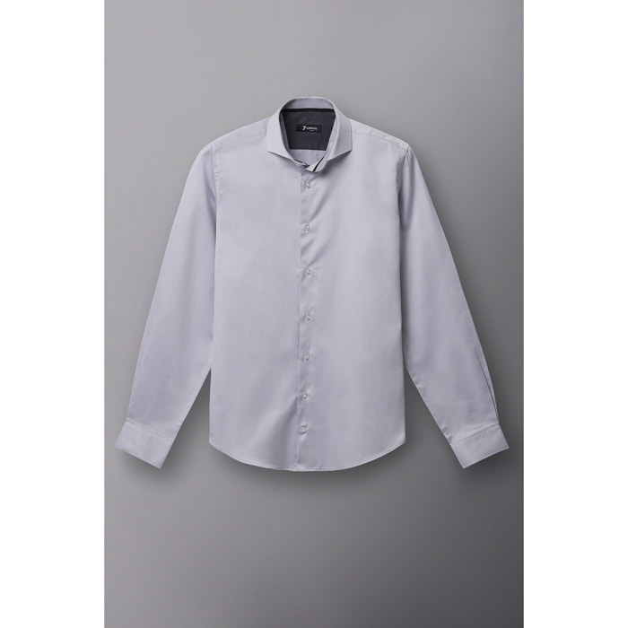 Camicia Uomo 1 Bottone Francese Slim Armaturato Fantasia Grigio