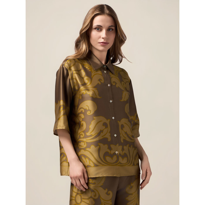 Oltre - Camisa de satén con estampado adamascado - Marrón