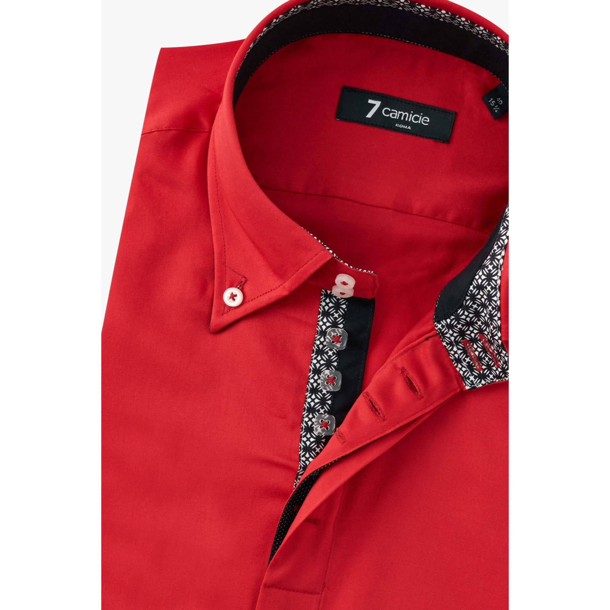 Camicia Uomo 2 Bottoni Button Down Slim Satin Unito Rosso