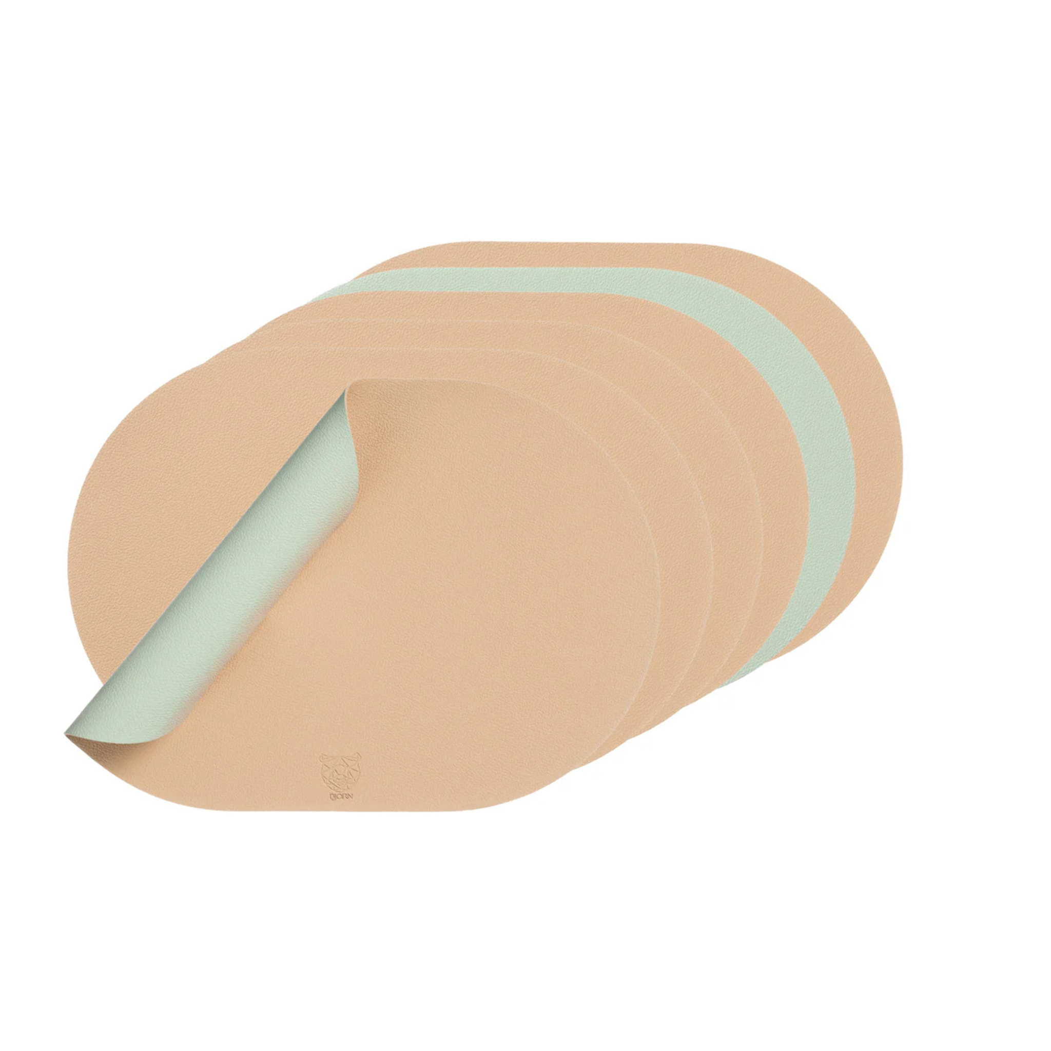 Set de table ovale réversible - 6 pièces - Cuir recyclé rose pâle et vert pâle