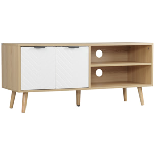 HOMCOM Mueble para TV Moderno Mesa para TV de Salón con 2 Puertas y 2 Estantes de Almacenaje para Televisores de hasta 46" para Dormitorio 110x39x48,8 cm Natural y Blanco
