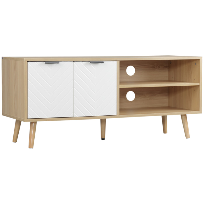 HOMCOM Mueble para TV Moderno Mesa para TV de Salón con 2 Puertas y 2 Estantes de Almacenaje para Televisores de hasta 46" para Dormitorio 110x39x48,8 cm Natural y Blanco