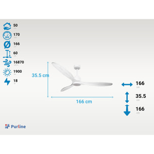 Ventilateur de plafond Réversible  Thermostat Dimmable Wifi Moteur à courant continu Toits en pente Télécommande Lumière à trois tons Hypersilence Mémoire