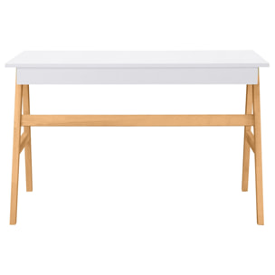 Bureau avec rangements 2 tiroirs scandinave blanc et bois clair chêne L120 cm BROOK