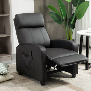 Fauteuil de relaxation et massage inclinaison dossier repose-pied réglable revêtement synthétique noir