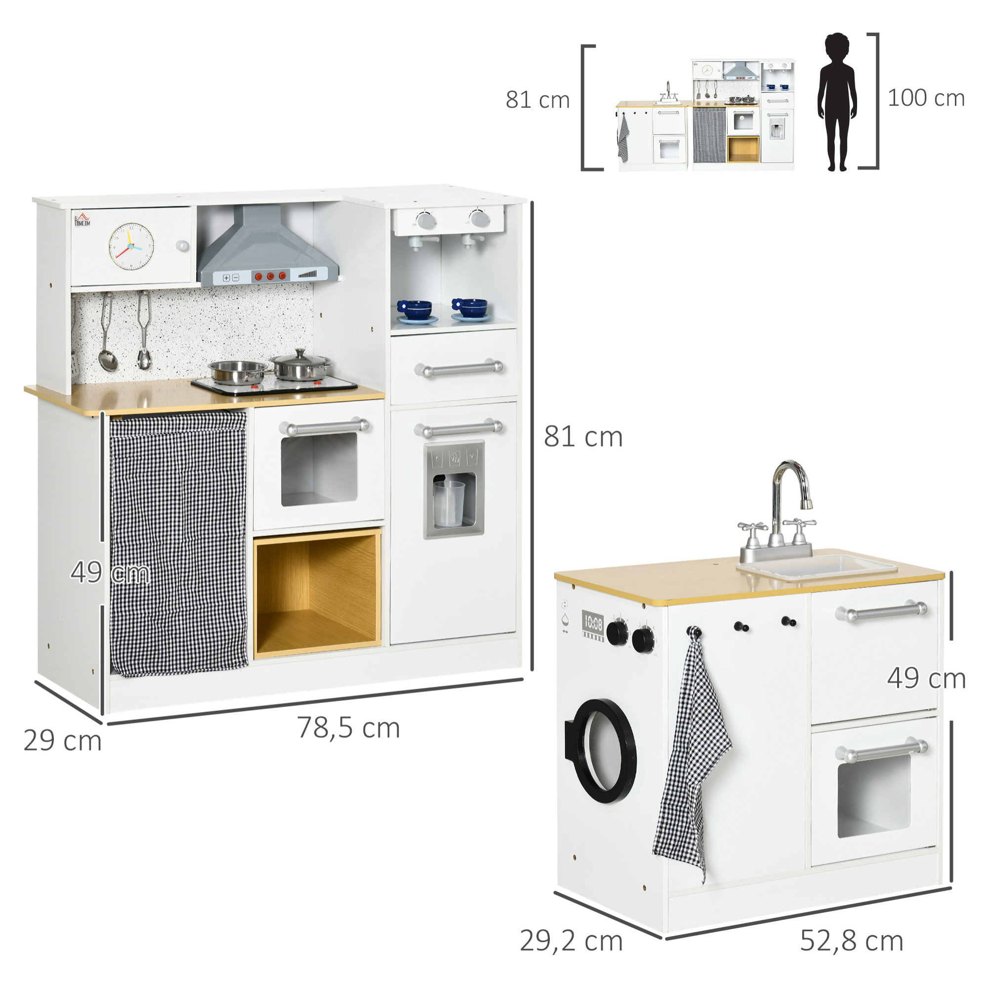 Cocina de Juguete de Madera para Niños de +3 Años con Luz Sonidos 78,5x29x81 cm