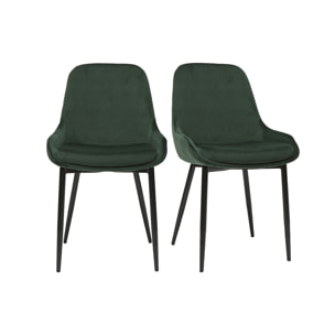 Chaises design en tissu velours vert foncé et métal noir (lot de 2) HOLO