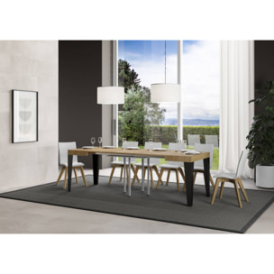 Table Flame Extensible Dessus Chêne Nature 90x90 Allongée 246 cadre Anthracite