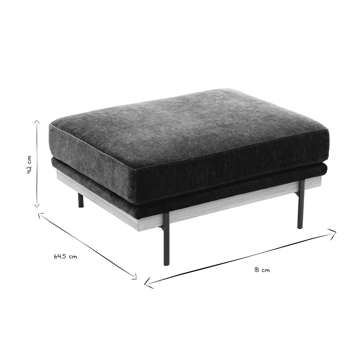 Pouf repose pieds en tissu effet velours vert kaki et métal noir TODD