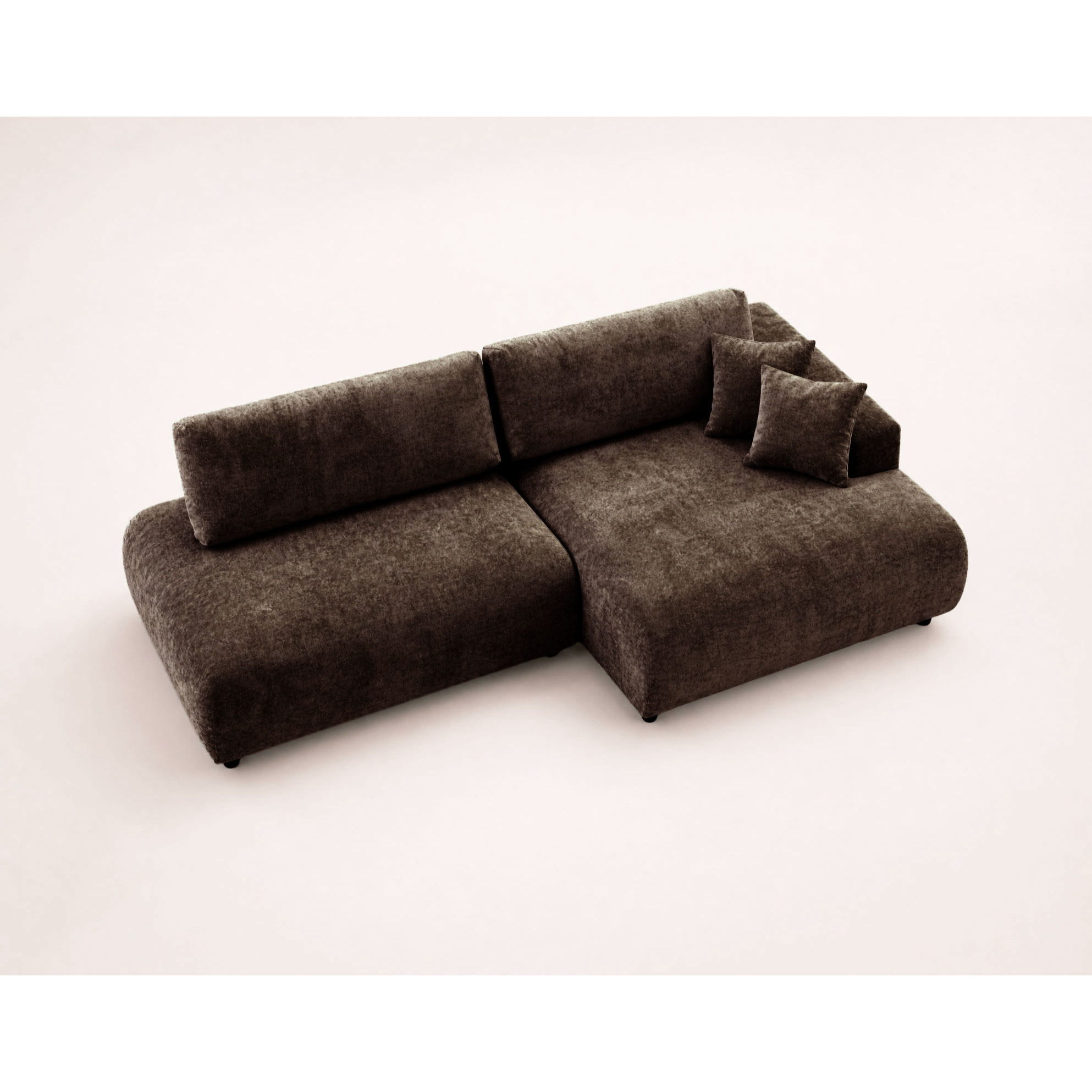 Pivoine - Canapé d'angle ouvert droit 4 places convertible avec coffre en tissu texturé - Marron