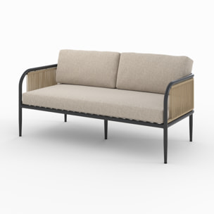 Canapé de jardin 3 places en métal et tissu beige - Wilo