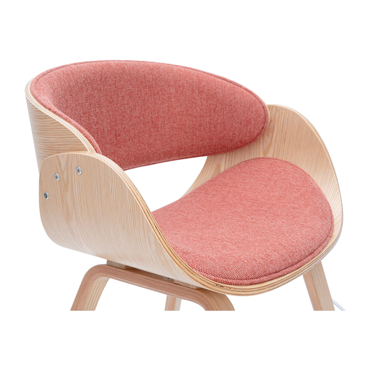 Chaise design en tissu effet velours texturé terracotta et bois clair BENT