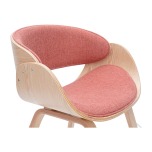 Chaise design en tissu effet velours texturé terracotta et bois clair BENT