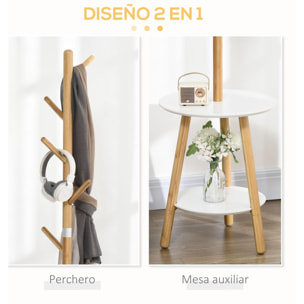 HOMCOM 2 en 1 Perchero de Pie de Bambú Perchero Árbol de Pasillo con 2 Estantes 5 Ganchos para Ropas Bolsas y Marco de Aluminio para Entrada Dormitorio 39,5x39,5x171 cm Natural