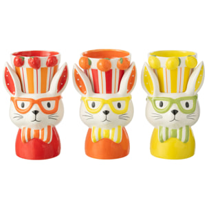 J-Line cache-pot 2 Parties Lapin Dolomite - céramique - mix - large - 3 pièces - Ø 14 cm