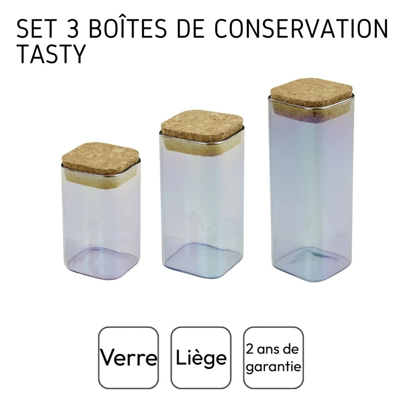 Set de 3 boîtes de conservation en verre avec couvercle 280 ml + 330 ml + 450 ml Tasty Green