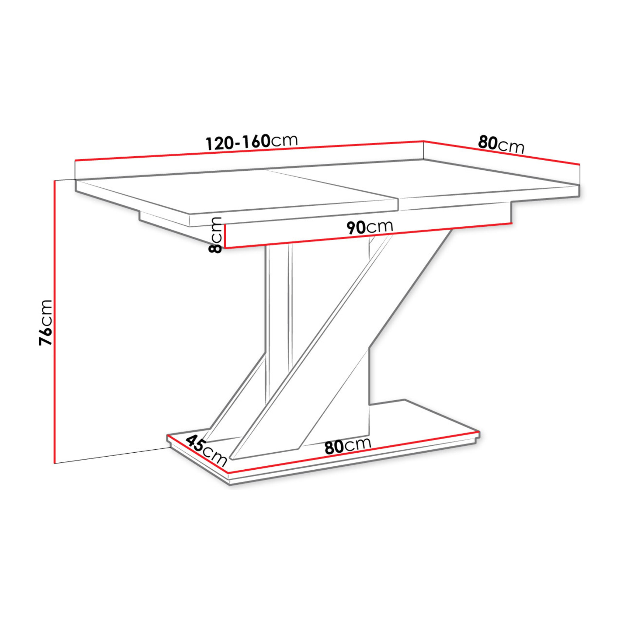 Burnie - table à manger extensible - noir et effet béton - 4 à 6 personnes - Noir / Gris