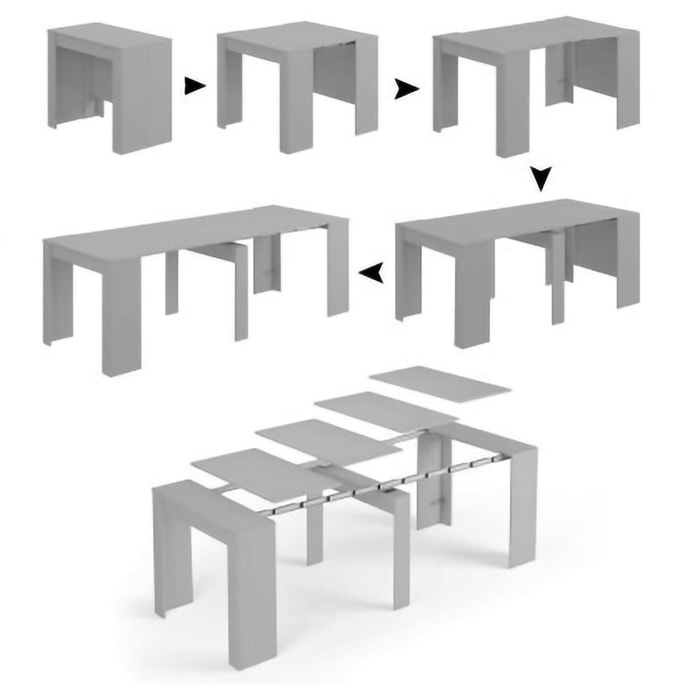 Consolle Compton, Tavolo da pranzo allungabile, Tavolo con allunghe multiuso estensibile fino a 10 posti, cm 51/237x90h78, Cemento