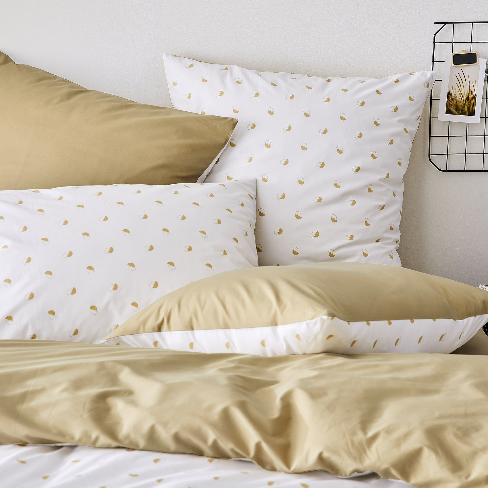 taie d oreiller percale géométrique - Beige