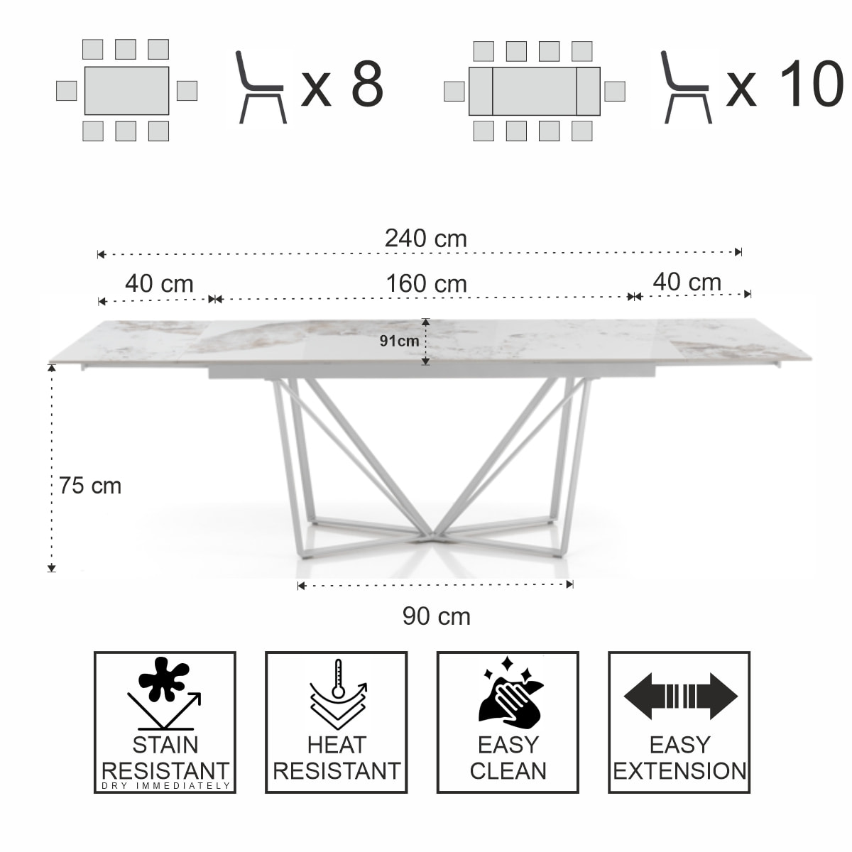 Tomasucci Table extensible SPINNE ONICE MARBRE