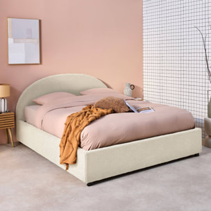 Lit coffre avec sommier à lattes et tête de lit. finition bouclette. blanc. L216.5 x P174 x H102cm