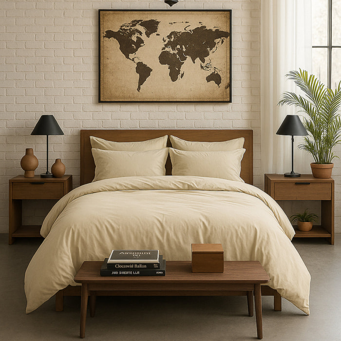 Paire de Taies d'oreiller avec volant 100% percale de coton lavé écru