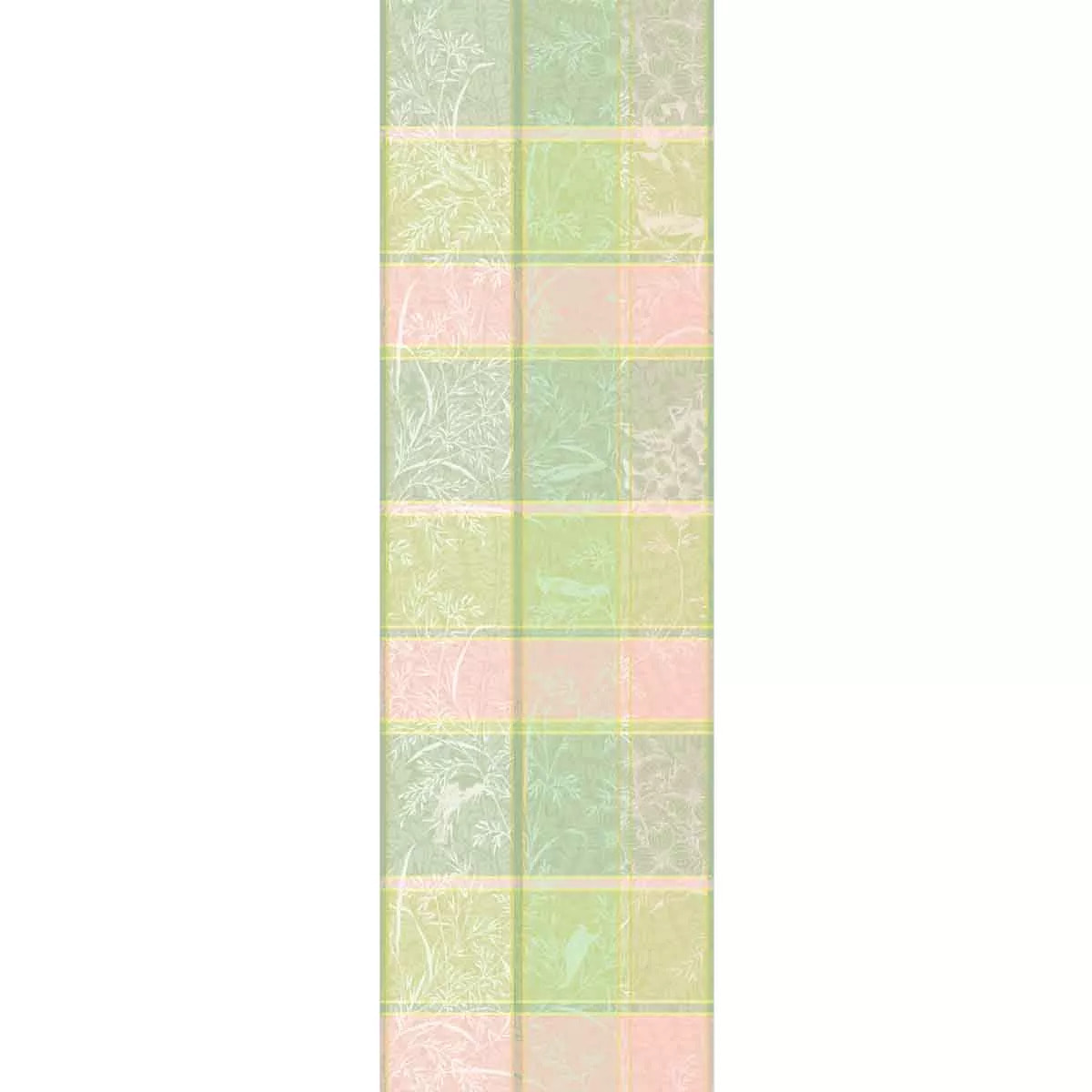 Chemin de table pur coton motif jacquard rose vert Mille printemps eclosion