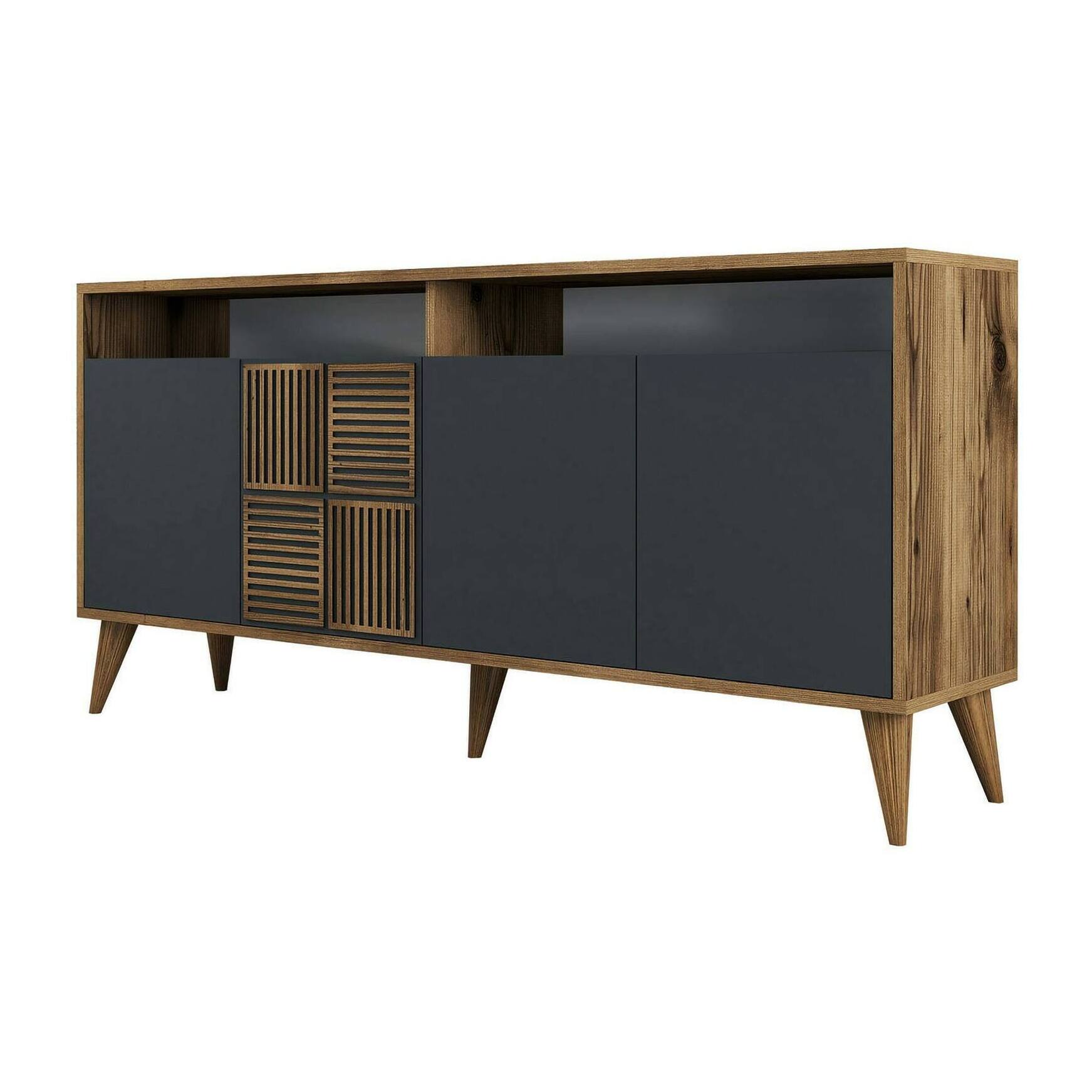 Credenza Dpiccion, Buffet da soggiorno, Madia da salotto, Dispensa da cucina, 160x35h79 cm, Noce e Antracite