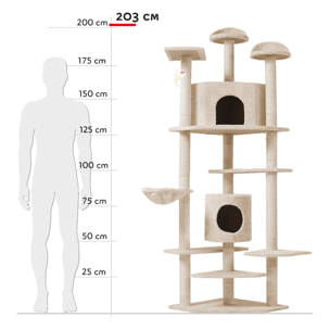 Albero per Gatto con Graffiatoio Cuccia Giocattolo Gatti Parco Giochi Tiragraffi in Sisal Naturale 203 x 60 x 60 cm