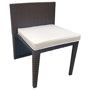 Salon de jardin encastrable SANTORIN en résine tressée marron 2 places - coussins ivoire