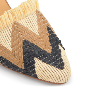 Alpargata destalonada Johana cuña geométrica en rafia natural bordada