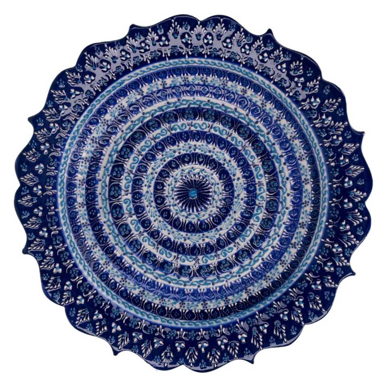 Piatto decorativo in ceramica blu cm ø30h3