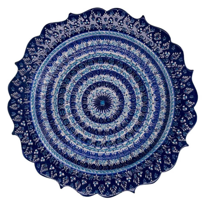 Piatto decorativo in ceramica blu cm ø30h3