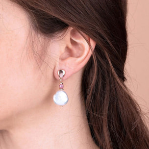 Orecchini Pendenti con Apatite Blu e Perle Coin d'Acqua Dolce Ø 14/15 mm