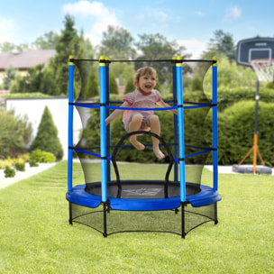 Trampoline enfant Ø 1,40 × 1,60H m filet de sécurité porte zipée couvre-ressorts 6 poteaux rembourrés inclus bleu