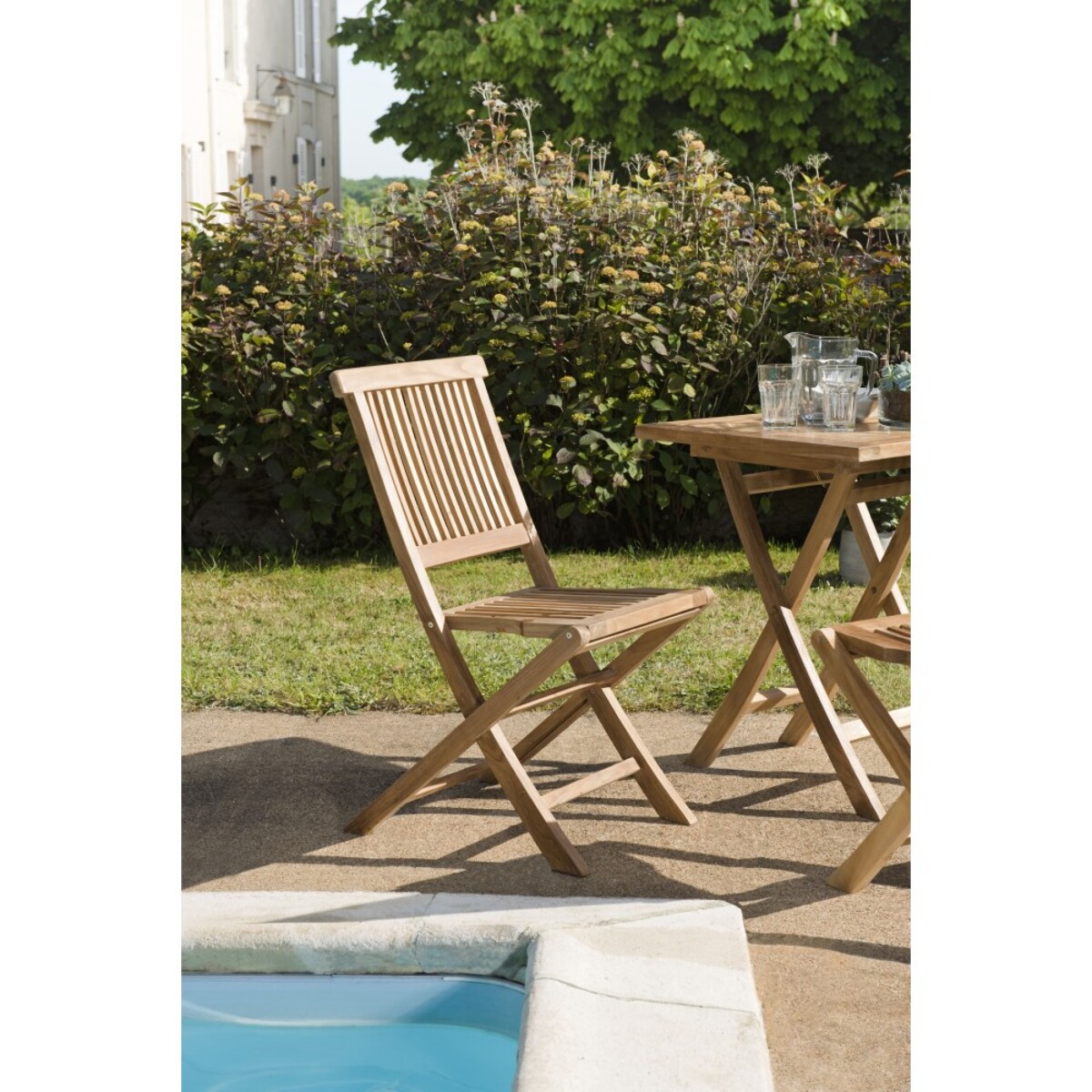 FUN - SALON DE JARDIN EN BOIS TECK 4/6 pers - 1 Table rectangulaire extensible 120/180*90 cm et 6 chaises