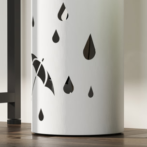 Porte-parapluie design - support parapluie H.41cm - 4 crochets, bac à eau - acier blanc