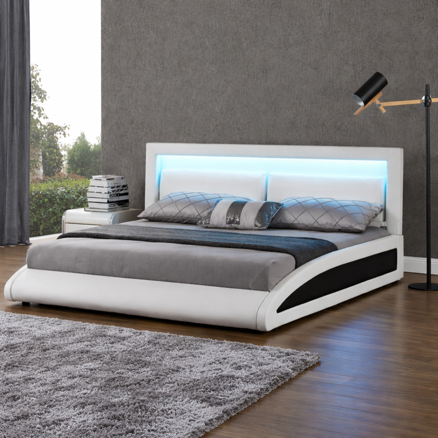 Cadre de lit en simili Blanc avec LED intégrées - 160x200cm TITA