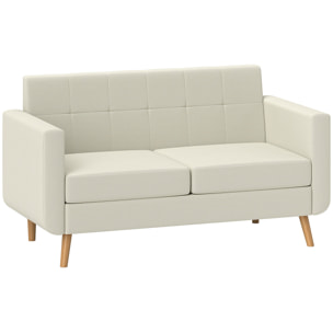 Sofá de 2 Plazas Sofá Tapizado en Lino Sintético Sofá de Salón con Reposabrazos y Patas de Madera Sofá Pequeño Carga 250 kg para Dormitorio Oficina Crema
