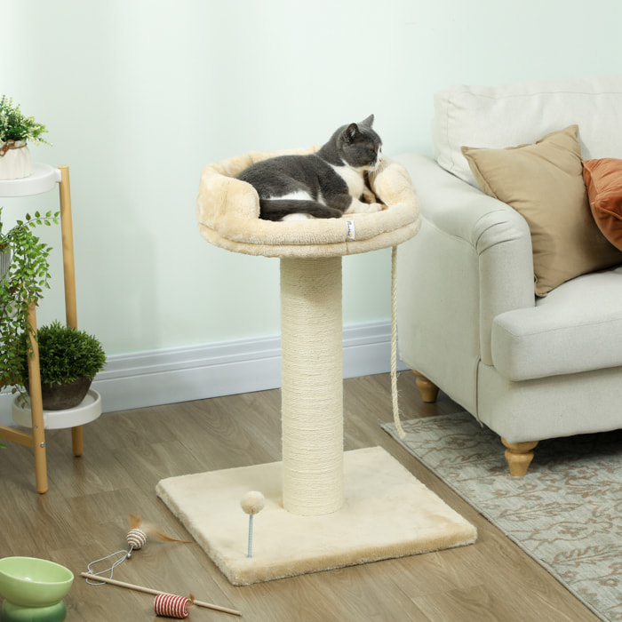 Árbol Rascador para Gatos Mini Árbol para Gatos de 2 Niveles con Plataforma Bola con Muelle Cuerda Colgante y Poste de Sisal 55x55x83 cm Beige