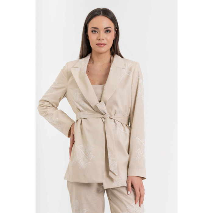 Kocca - Giacca da donna in cotone e lino con ricamo e cintura Donna