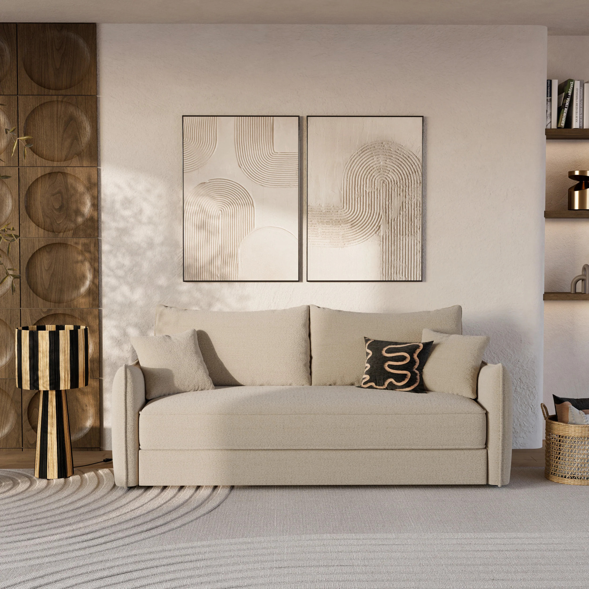 Grande lampe rayée noire en feuille de palmier - Soléa