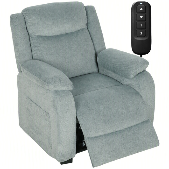 Sillón Relax Reclinable Eléctrico, Sillón Reclinable de Lino, con Asiento con Muelles, Respaldo Grueso, Reposapiés, Reposabrazos Anchos, Mando, Puerto USB y 2 Bolsillos Laterales, Verde