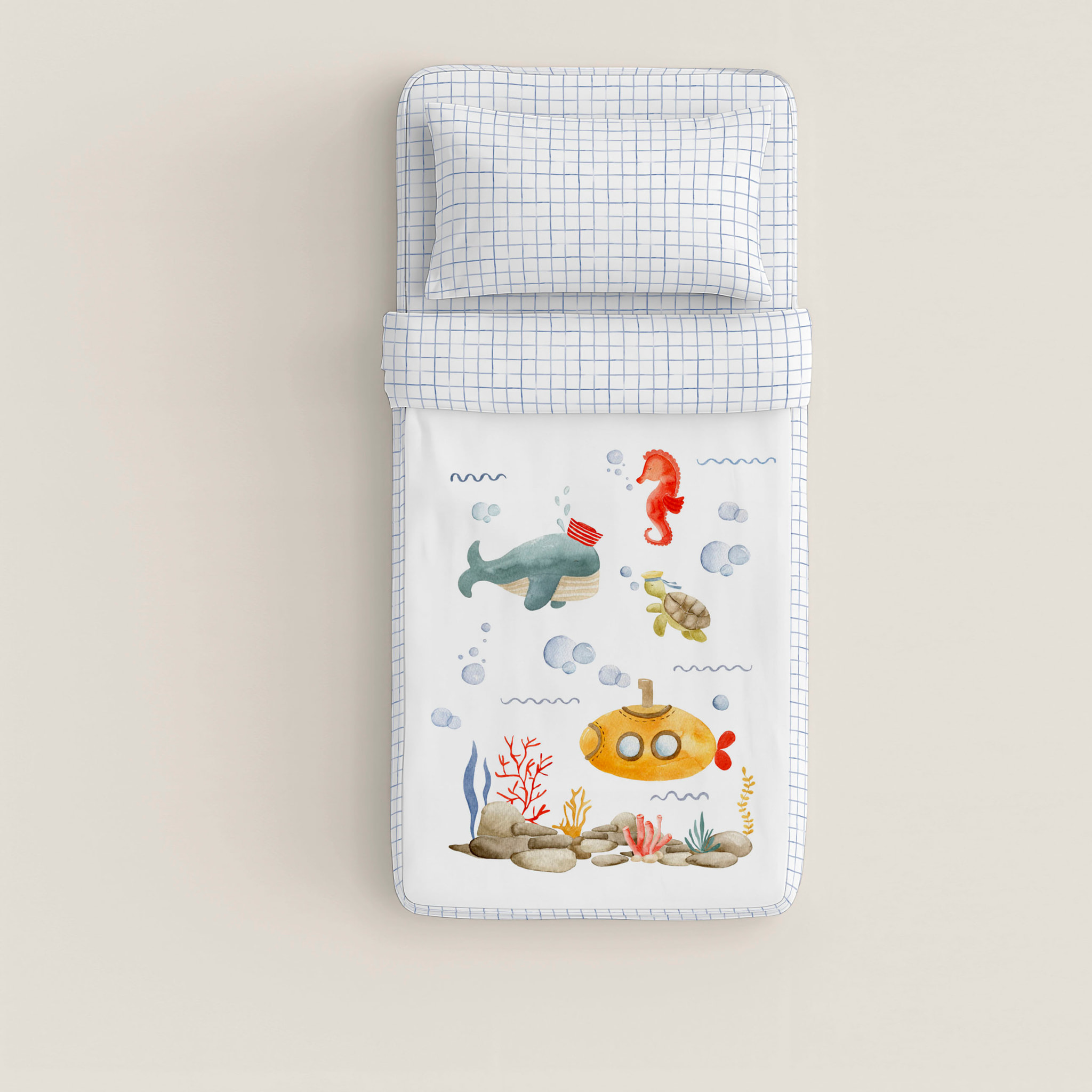 Cool Kids - Saco Nórdico Estampado - Infantil - Con cremallera - Incluye 1 Funda de Almohada - 100% Algodón - Submarine