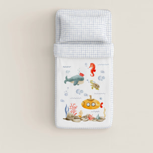 Cool Kids - Saco Nórdico Estampado - Infantil - Con cremallera - Incluye 1 Funda de Almohada - 100% Algodón - Submarine
