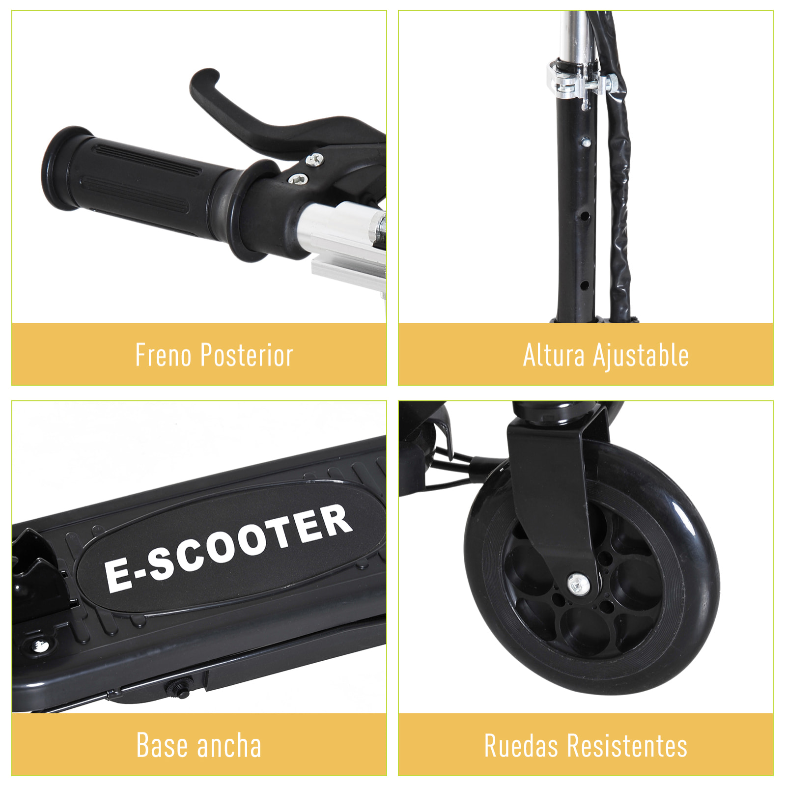 Patinete Eléctrico Plegable Acero PP 74x36x73-91cm Negro