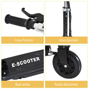 Patinete Eléctrico Plegable Acero PP 74x36x73-91cm Negro