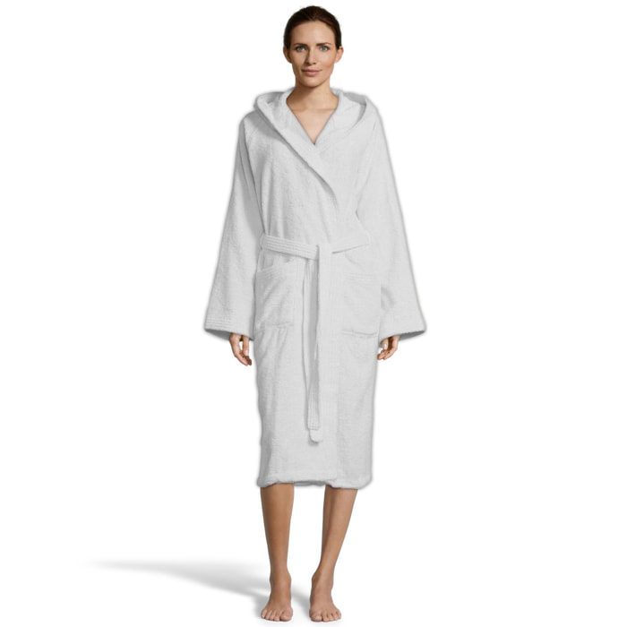 Bassetti Morbido Accappatoio 360 gr con Cappuccio 100% Cotone Uomo Donna Spugna Taglie Forti - ITALY Designed - Collezione VIVIAN - NEBBIA F3